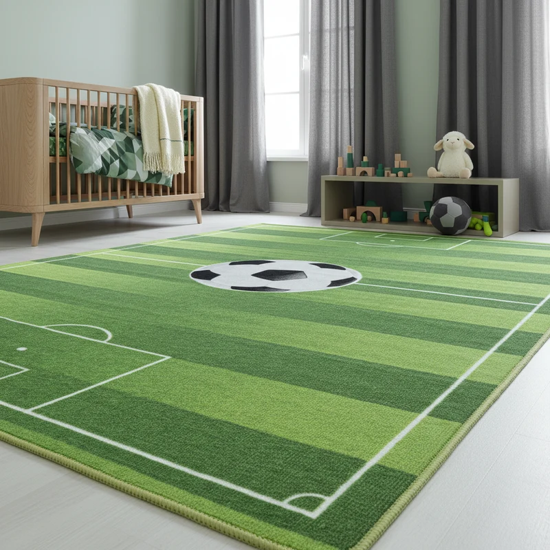 Kinderteppich Fußballfeld – Waschbar & Rutschfest zum Spielen für Kinderzimmer