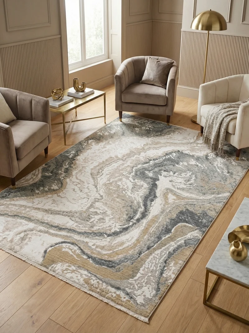Teppich Velours abstrakt Marmoroptik pflegeleicht strapazierfähig Naturtöne