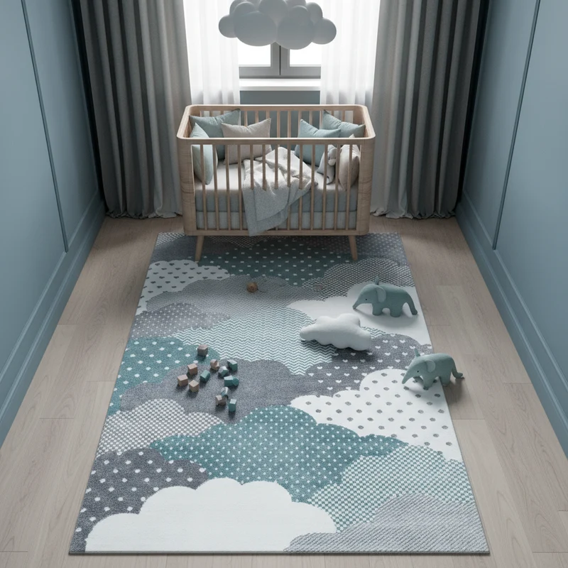 Kinderteppich Wolken-Motiv – Waschbar & Strapazierfähig für Kinderzimmer