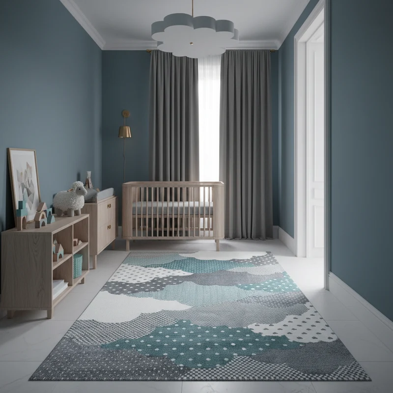 Kinderteppich Wolken-Motiv – Waschbar & Strapazierfähig für Kinderzimmer
