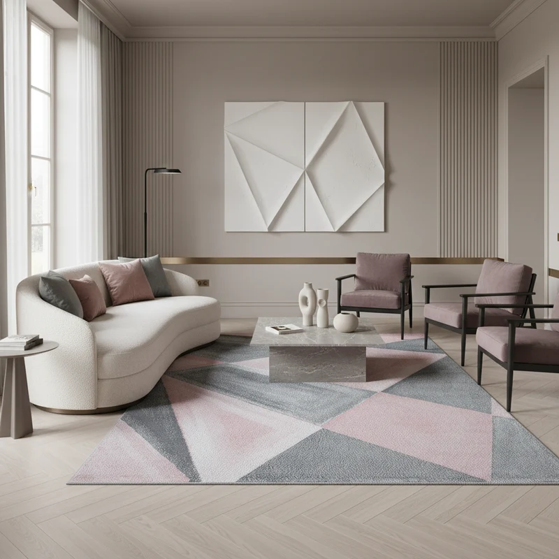 Kurzflor-Teppich Facetten-Muster – Waschbar | Geometrisches Prisma-Design | Saugroboter-geeignet