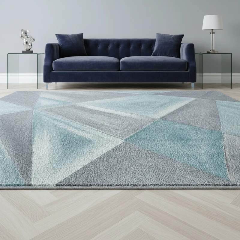 Kurzflor-Teppich Facetten-Muster – Waschbar | Geometrisches Prisma-Design | Saugroboter-geeignet