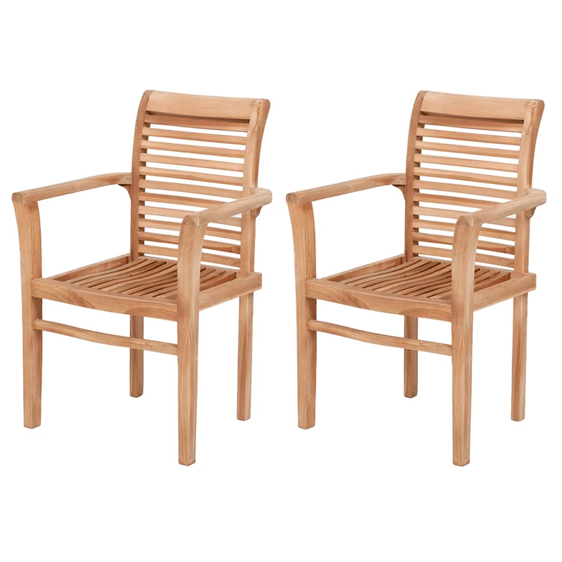 2tlg. Set Teak Armlehnstuhl LETAK stapelbar Natural inkl.Sitzkissen
