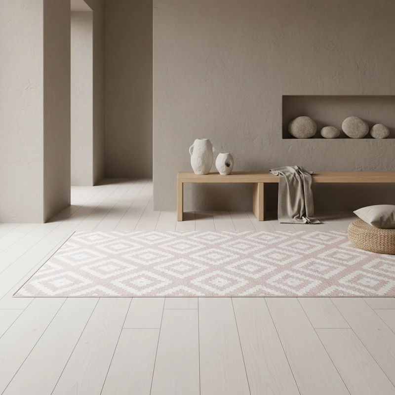 Kurzflor-Teppich Geometrisch – Waschbar & Strapazierfähig | Heatset-Veredelung für Wolloptik