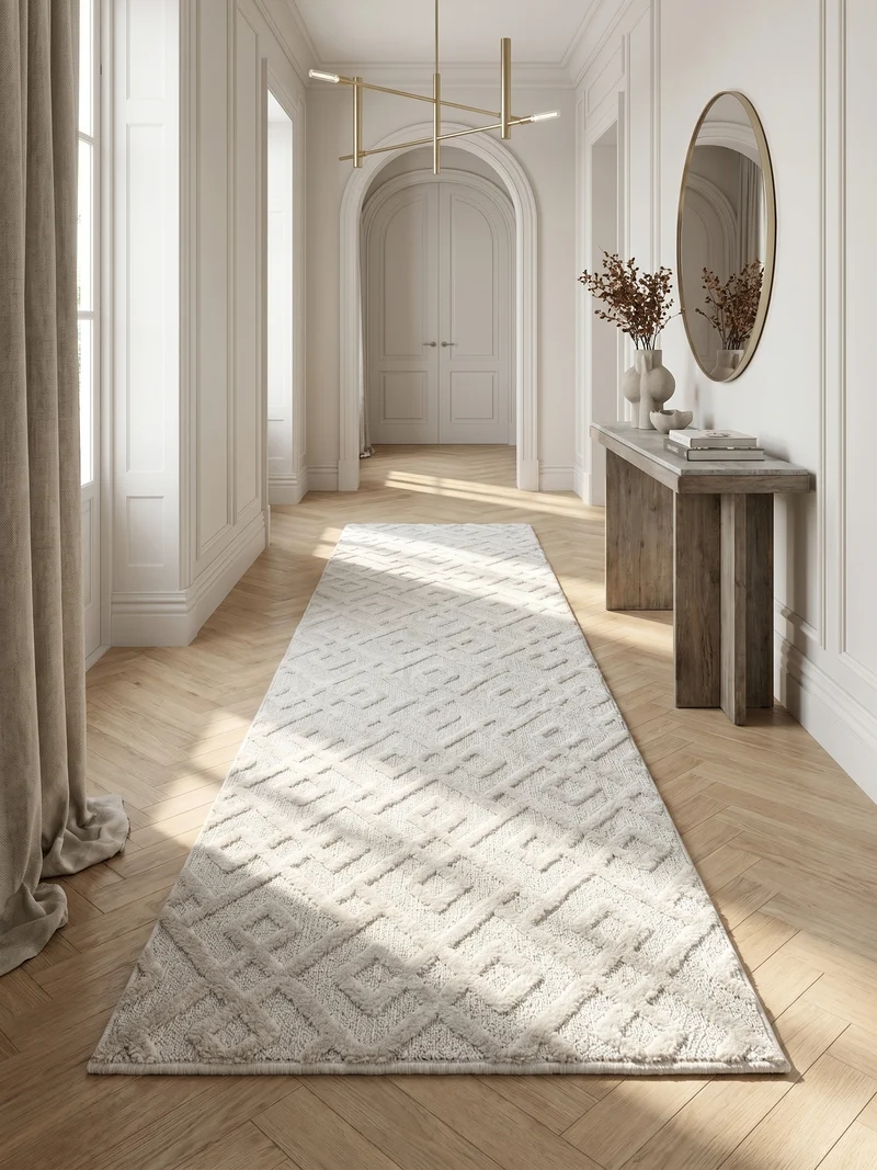 3D Hochflor-Teppich Labyrinth-Muster – Waschbar | Hoch-Tief-Effekt | 2,00 cm Florhöhe für Wohlfühlambiente