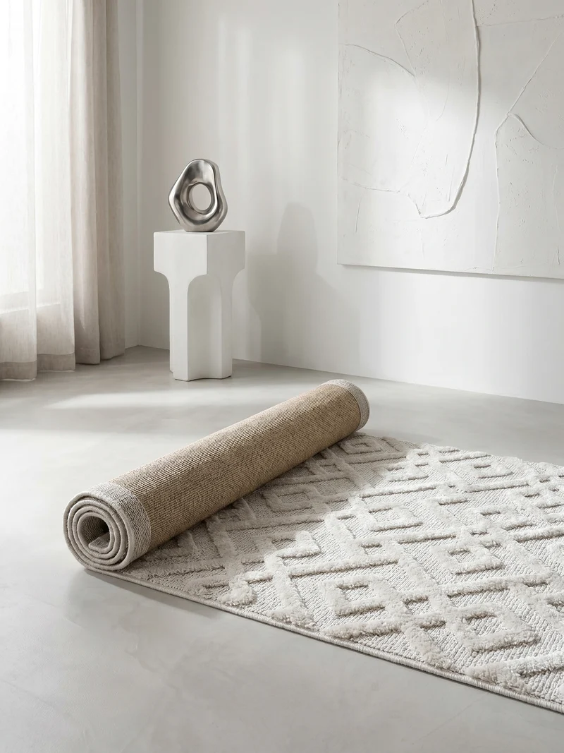 3D Hochflor-Teppich Labyrinth-Muster – Waschbar | Hoch-Tief-Effekt | 2,00 cm Florhöhe für Wohlfühlambiente