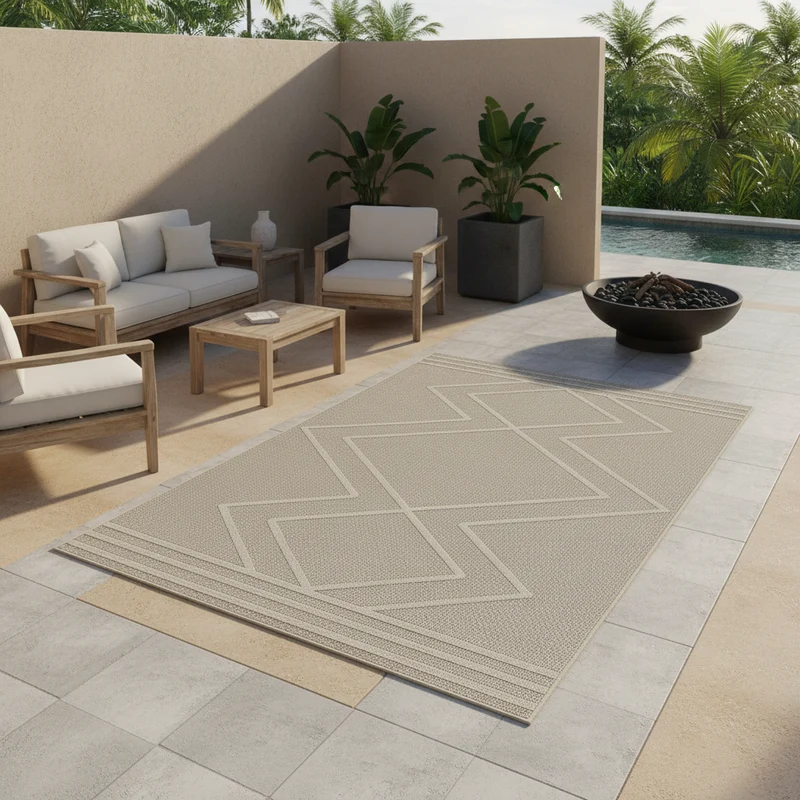 Outdoor-Teppich Diagonales Linienmuster – Waschbar | Geometrischer Boho für Balkon