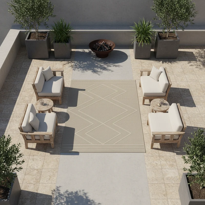 Outdoor-Teppich Diagonales Linienmuster – Waschbar | Geometrischer Boho für Balkon