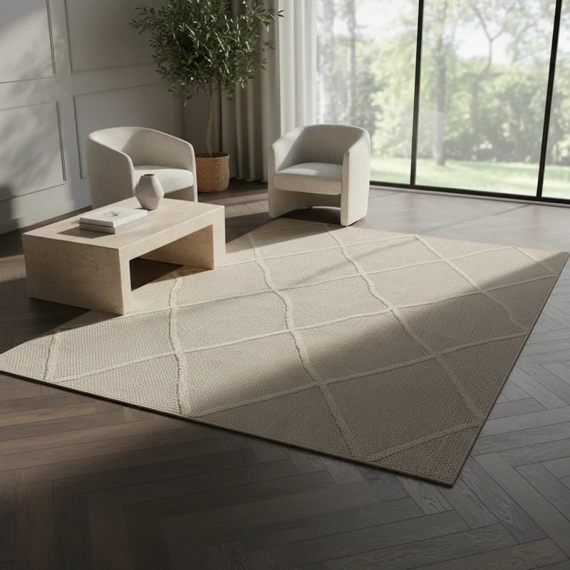 Outdoor-Teppich Rauten-Linien – Waschbar | Minimaler Boho-Stil für Terrasse