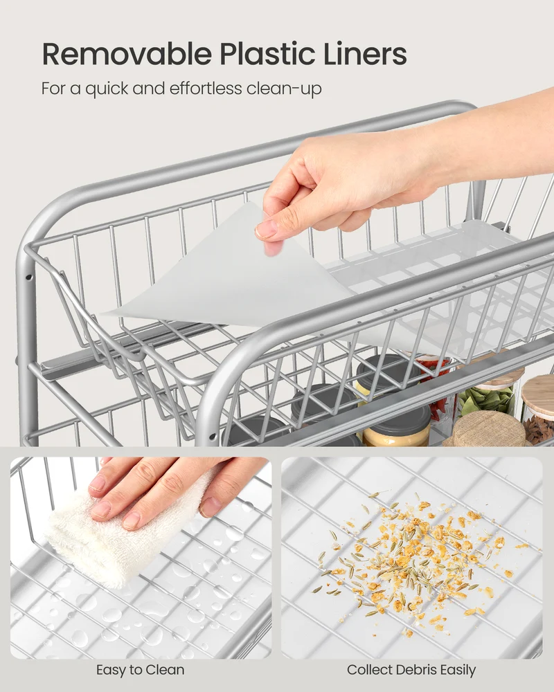 2-Tier Pull Out Cabinet Organizers, Under Sink Organizer, Bathroom Organizer and Storage, Sliding Basket Drawers, Stackable, Silver
