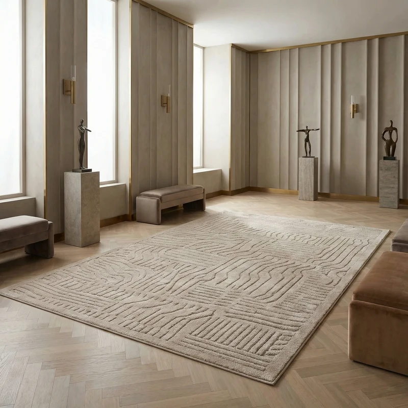 Teppich Strukturflor 3D hoch-tief abstrakt Taupe