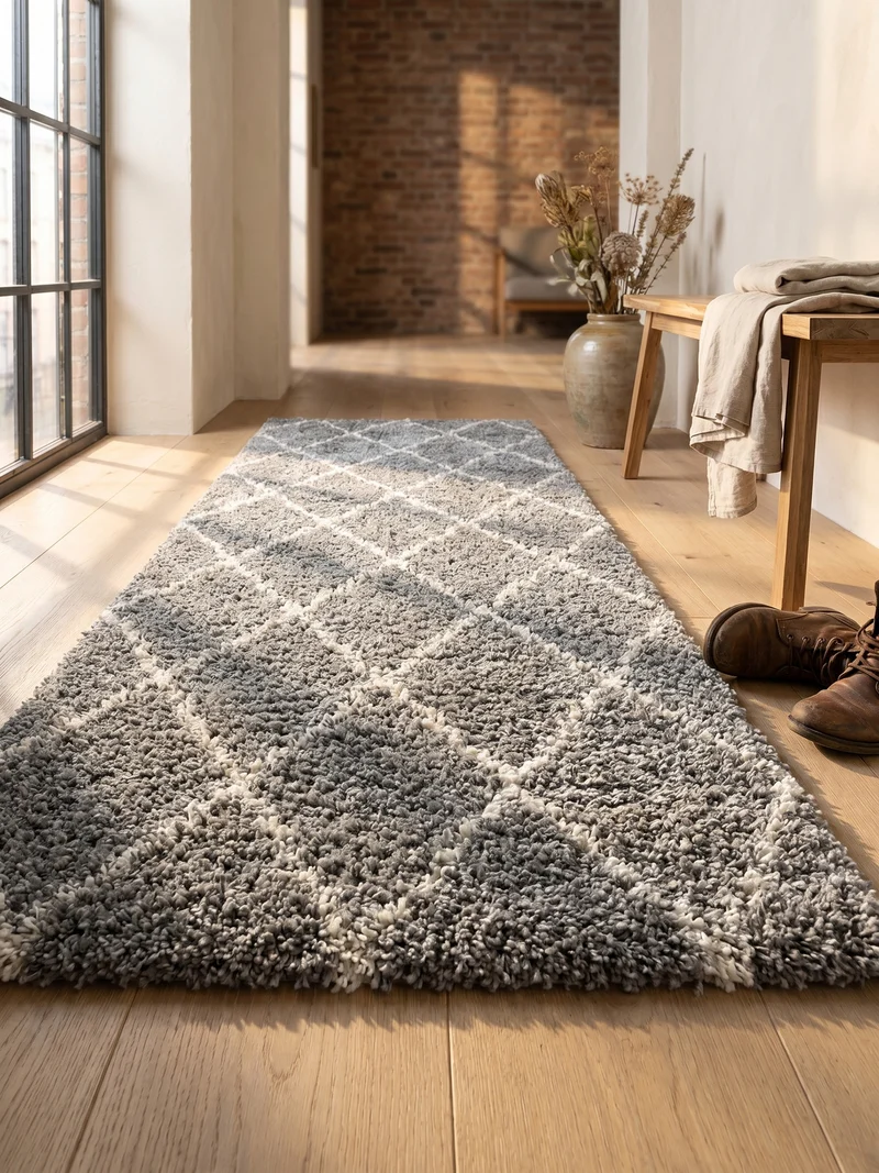 Shaggy Hochflor-Teppich Geometrisch – Waschbar & Flauschig | 3,00 cm Florhöhe für Barfußkomfort