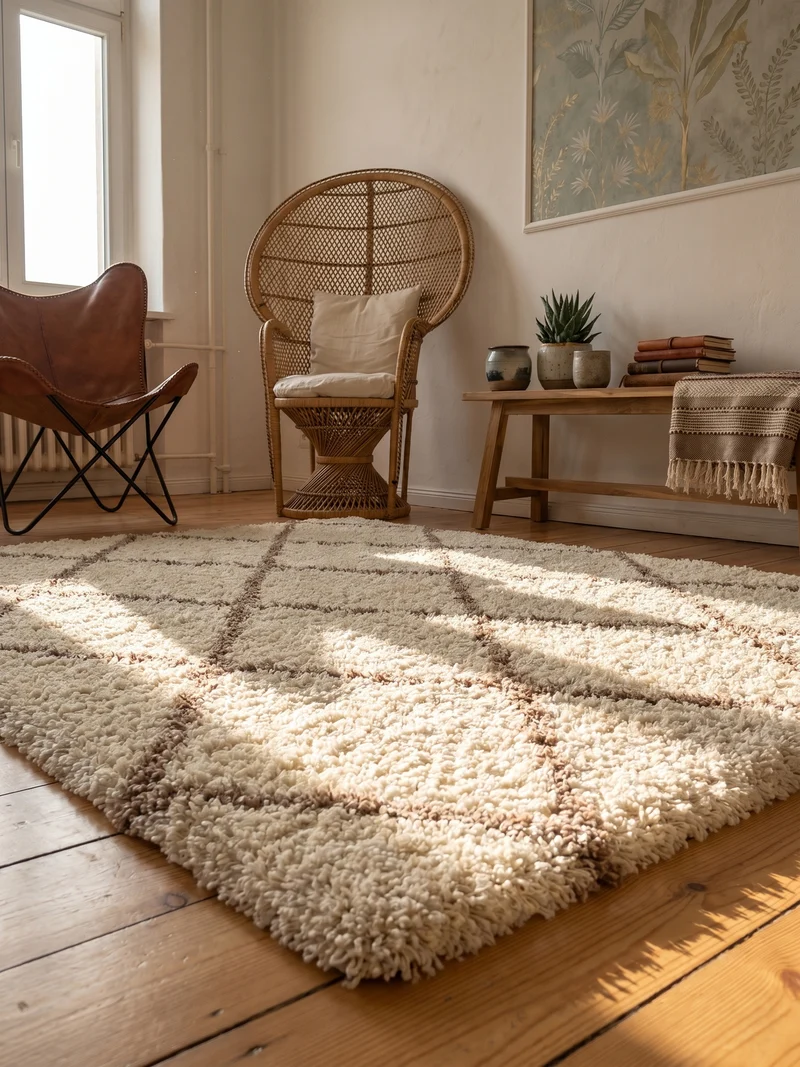 Shaggy Hochflor-Teppich Geometrisch – Waschbar & Flauschig | 3,00 cm Florhöhe für Barfußkomfort