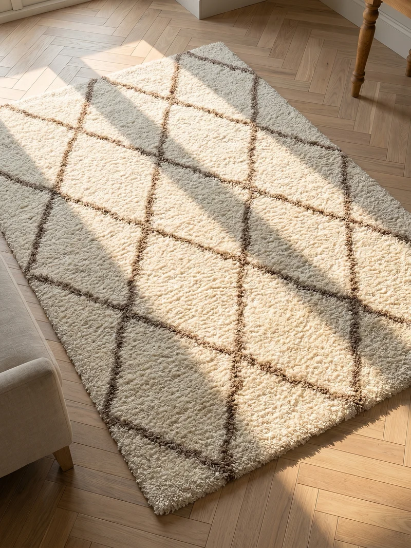 Shaggy Hochflor-Teppich Geometrisch – Waschbar & Flauschig | 3,00 cm Florhöhe für Barfußkomfort