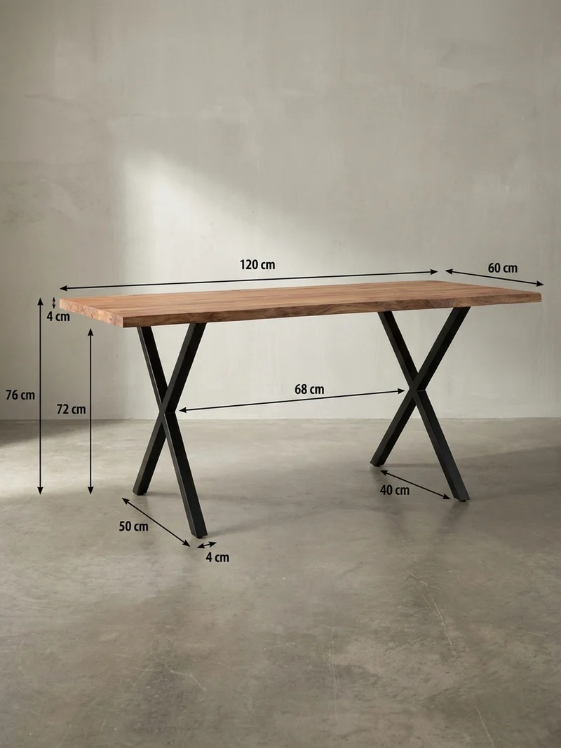 Schreibtisch Massivholz X-Gestell Baumkante Handgefertigt