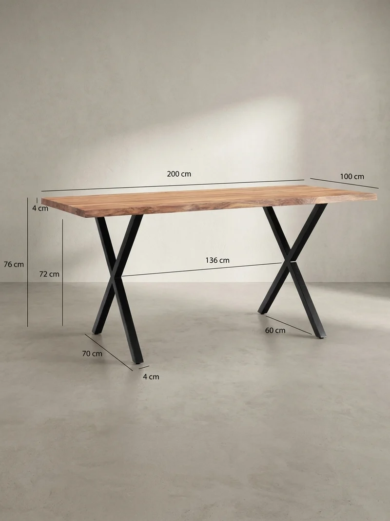 Schreibtisch Massivholz X-Gestell Baumkante Handgefertigt