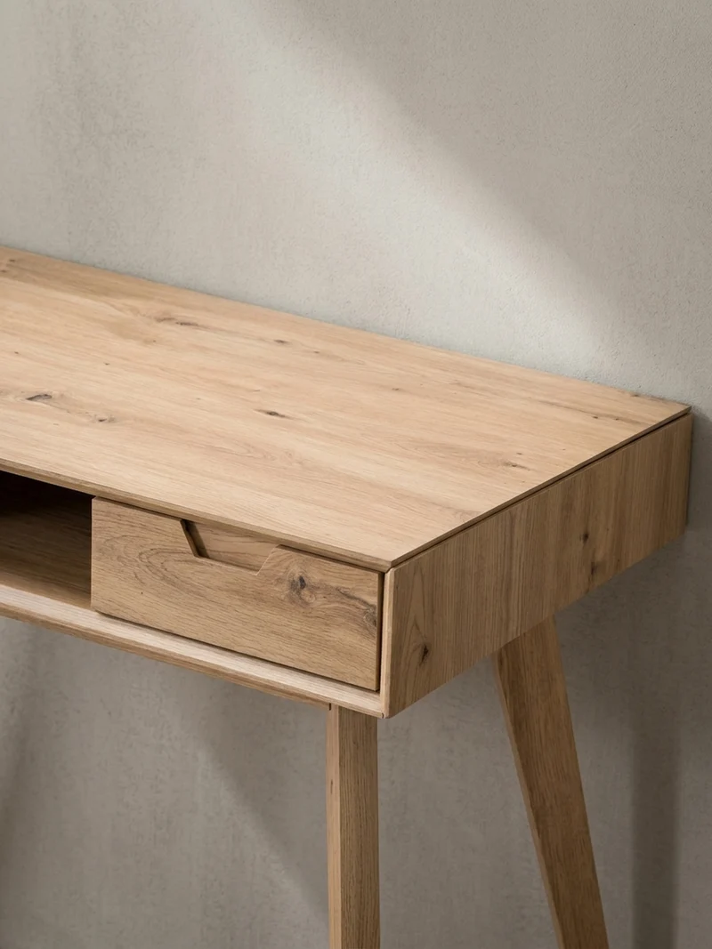 Schreibtisch – 120x55x77 cm, Skandinavischer Stil, 2 Schubladen, Eichenbeine