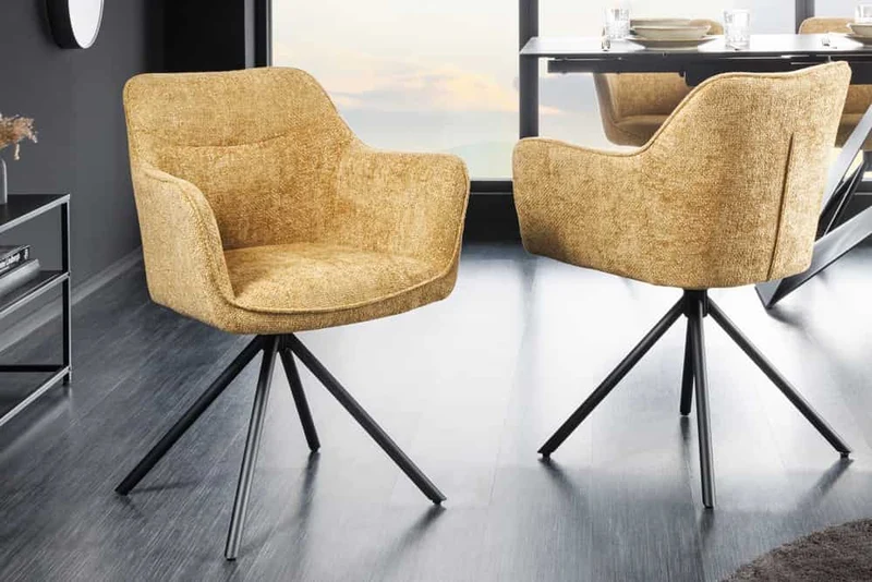 Eleganter Drehstuhl FLORENZ gold-gelb Strukturstoff Metallgestell