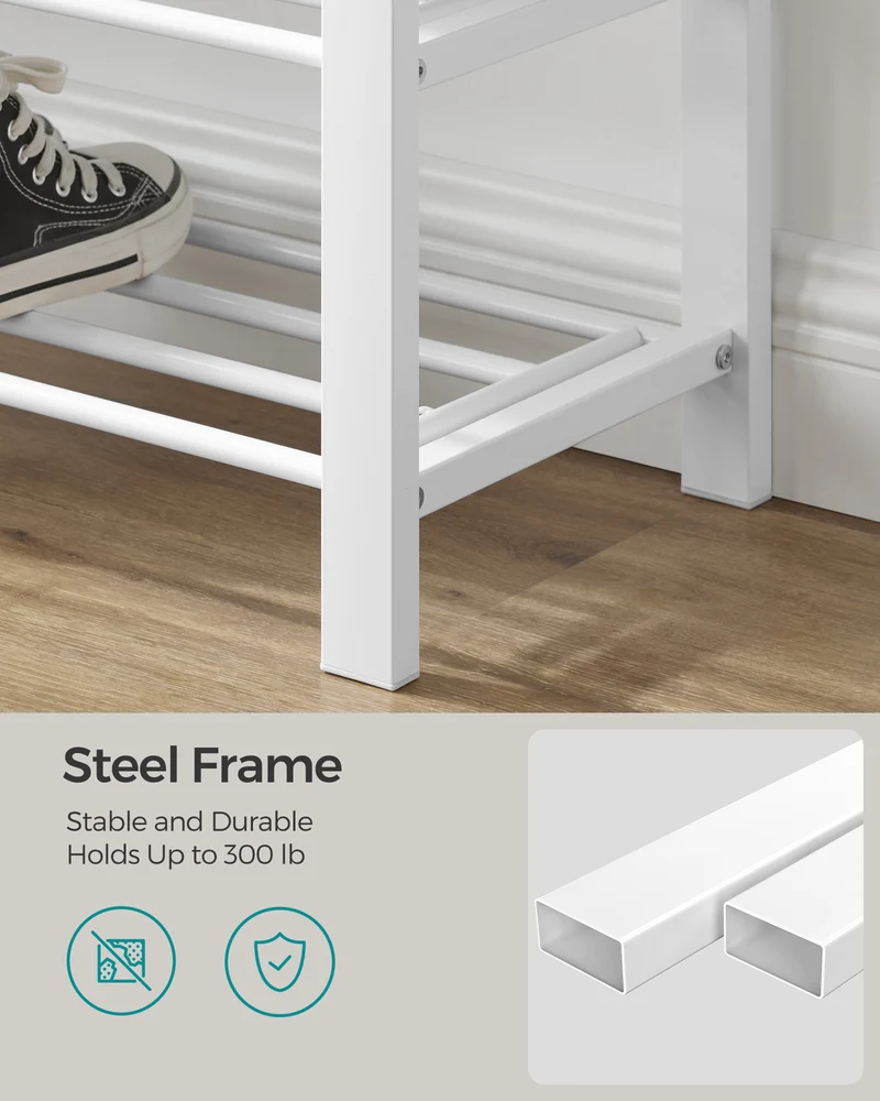 SONGMICS Shoe Bench - Entryway Shoe Rack with Foam Padded Seat, Linen, Metal Frame - Ideal for Living Room and Hallwayk Gray and White