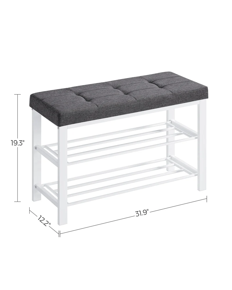 SONGMICS Shoe Bench - Entryway Shoe Rack with Foam Padded Seat, Linen, Metal Frame - Ideal for Living Room and Hallwayk Gray and White