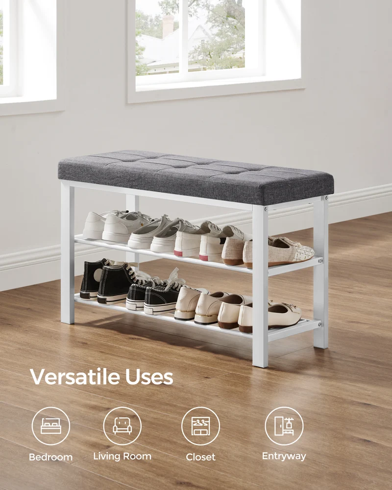 SONGMICS Shoe Bench - Entryway Shoe Rack with Foam Padded Seat, Linen, Metal Frame - Ideal for Living Room and Hallwayk Gray and White