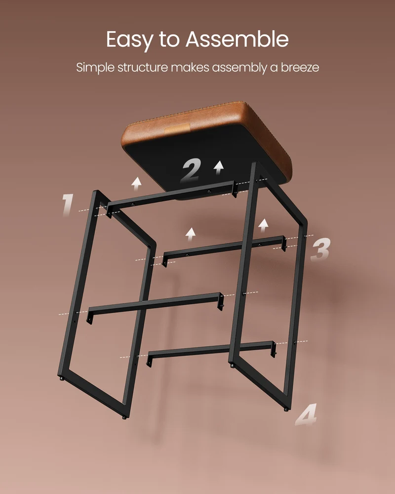 VASAGLE Bar Stools Set of 2, Counter Height Bar Stools, Synthetic Leather with Stitching Caramel Brown - EKHO Collection