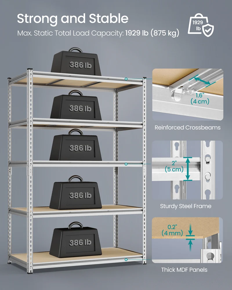 SONGMICS 5-Tier Utility Shelves Silver