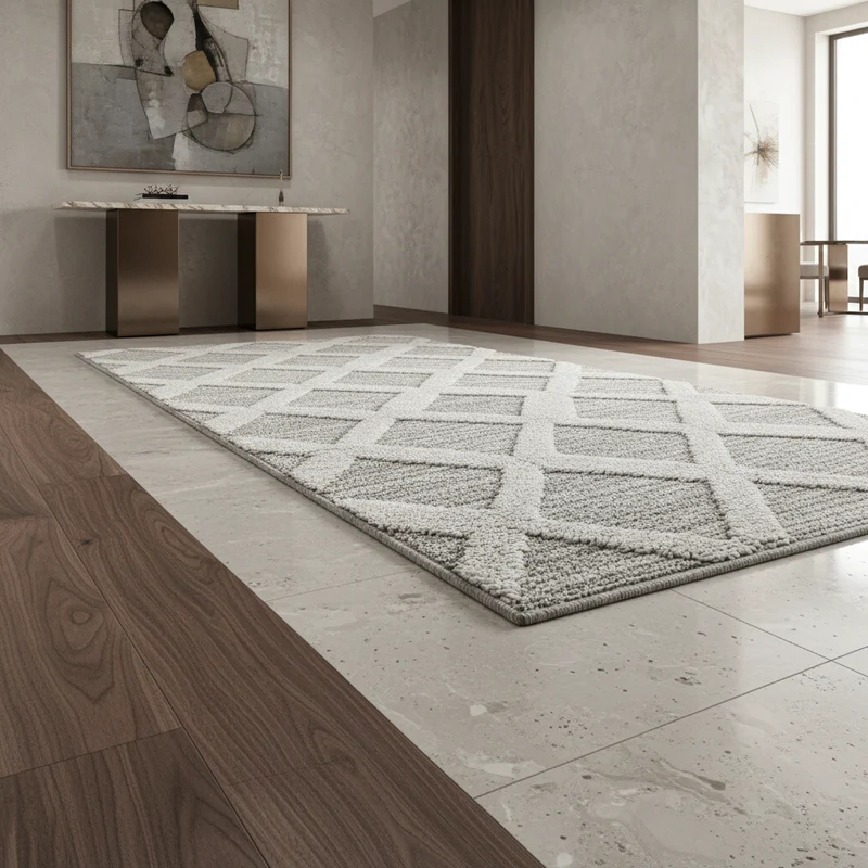 3D Hochflor-Teppich Boho-Rauten – Waschbar | Locker Gewebter Hoch-Tief-Effekt | 2,00 cm Florhöhe für Wohnkomfort