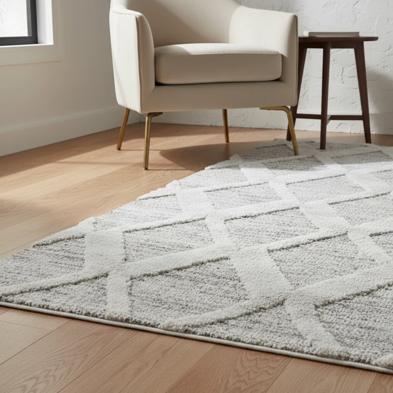 3D Hochflor-Teppich Boho-Rauten – Waschbar | Locker Gewebter Hoch-Tief-Effekt | 2,00 cm Florhöhe für Wohnkomfort