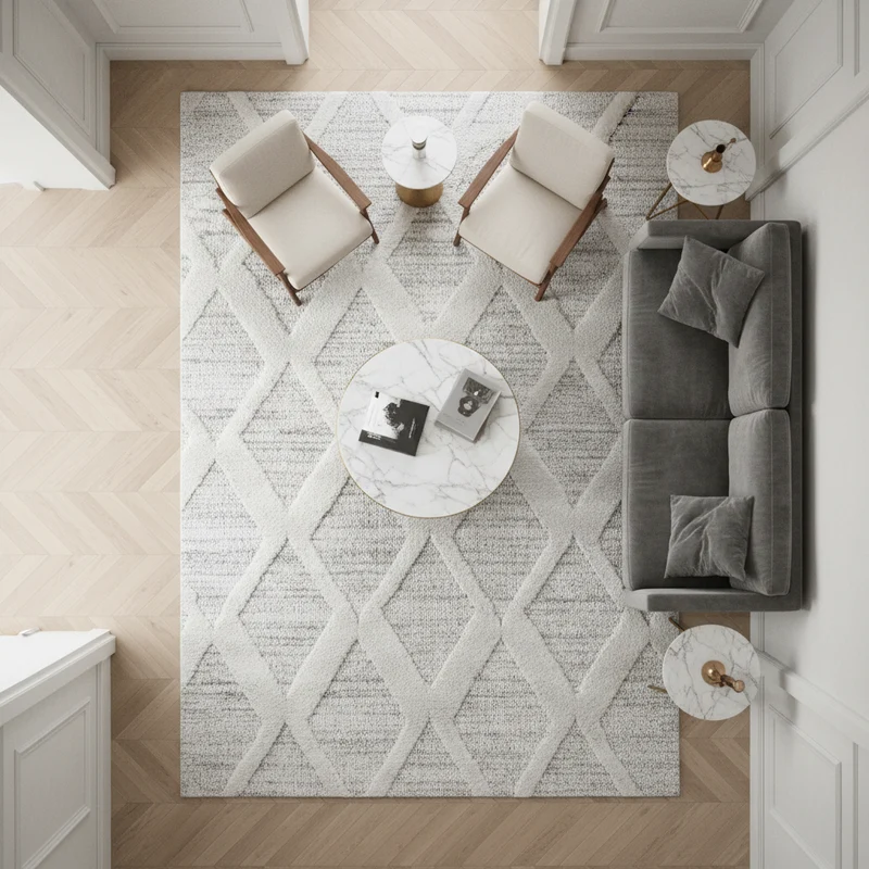 3D Hochflor-Teppich Boho-Rauten – Waschbar | Locker Gewebter Hoch-Tief-Effekt | 2,00 cm Florhöhe für Wohnkomfort