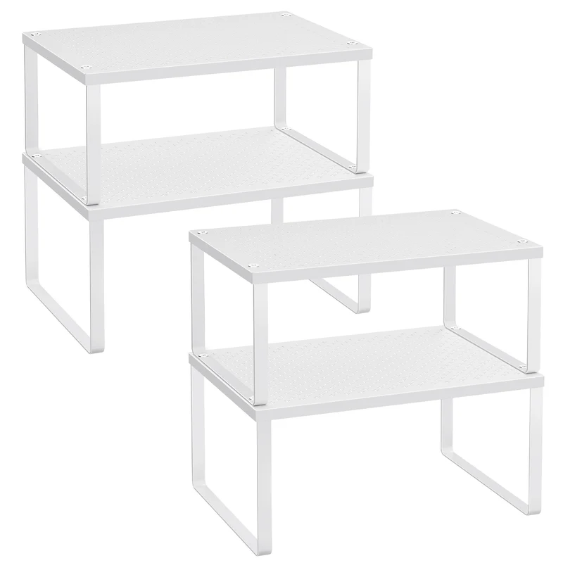 SONGMICS Spice Rack, Cabinet Shelf Organizers, Shelf Organizer, Countertop Organizer, Shelf Riser, Stackable, Expandable, Set of 4, White