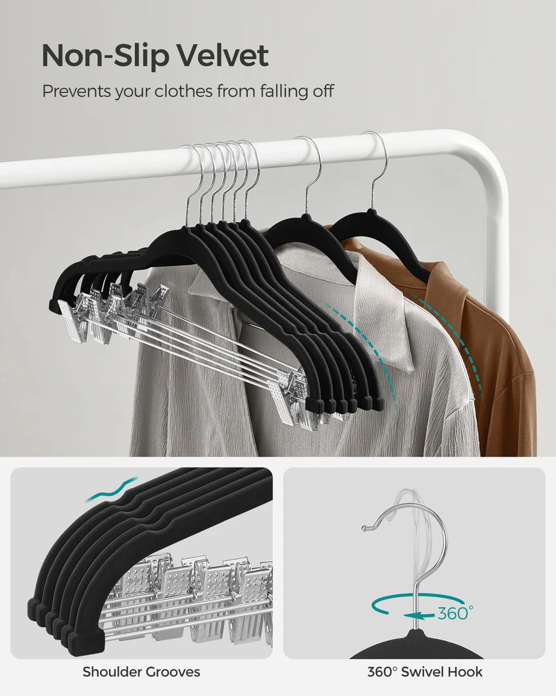 30-Pack Pants Hangers, Velvet Hangers with Adjustable Clips, Space-Saving Heavy-Duty, Non-Slip Skirt Hangers for Pants, Skirts