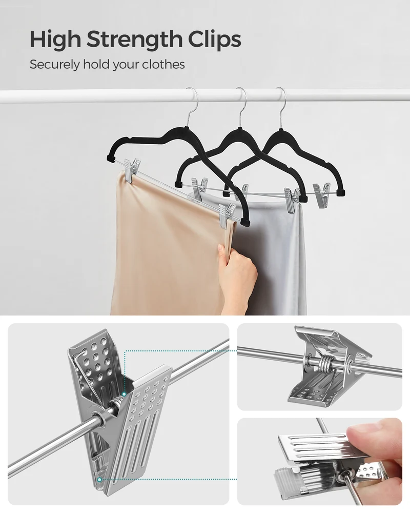 30-Pack Pants Hangers, Velvet Hangers with Adjustable Clips, Space-Saving Heavy-Duty, Non-Slip Skirt Hangers for Pants, Skirts