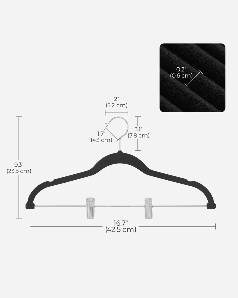 50-Pack Pants Hangers, Velvet Hangers with Adjustable Clips, Space-Saving Heavy-Duty, Non-Slip Skirt Hangers for Pants, Skirts