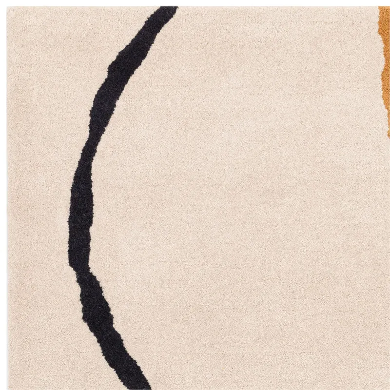 Teppich Schurwolle handgetuftet mit Linienmuster Beige/Bunt