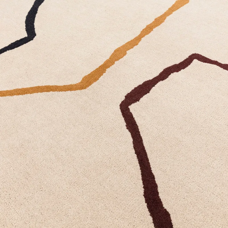 Teppich Schurwolle handgetuftet mit Linienmuster Beige/Bunt
