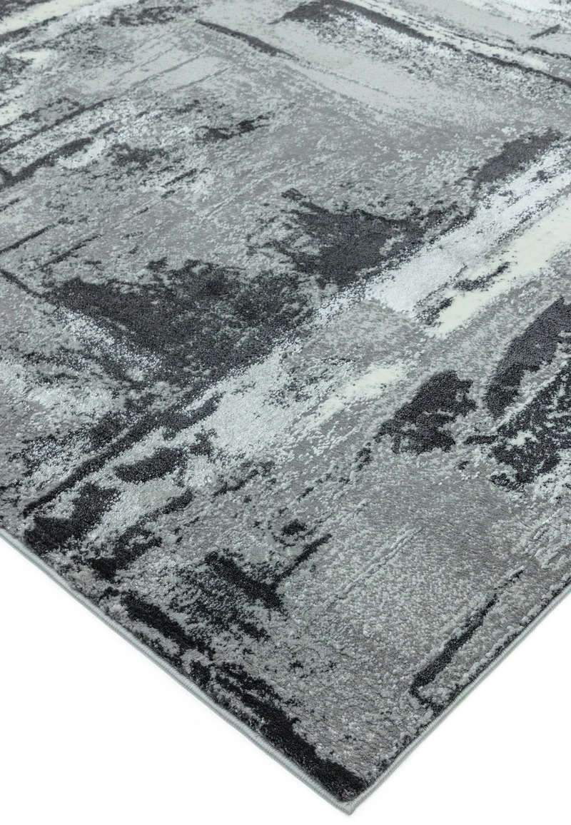 Teppich Velours abstrakt mit Metallic-Akzenten Stadtmuster pflegeleicht Grautöne