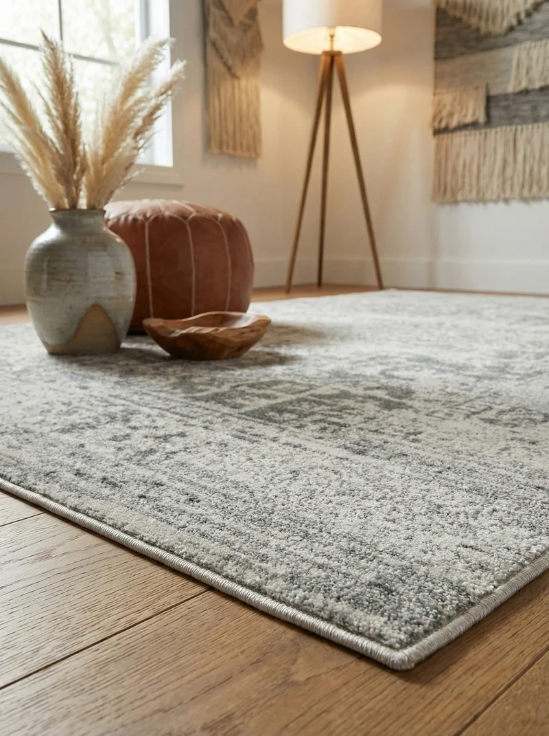 Teppich Kunstfaser kurzflor vintage orientalisch Silbergrau/Dunkelblau