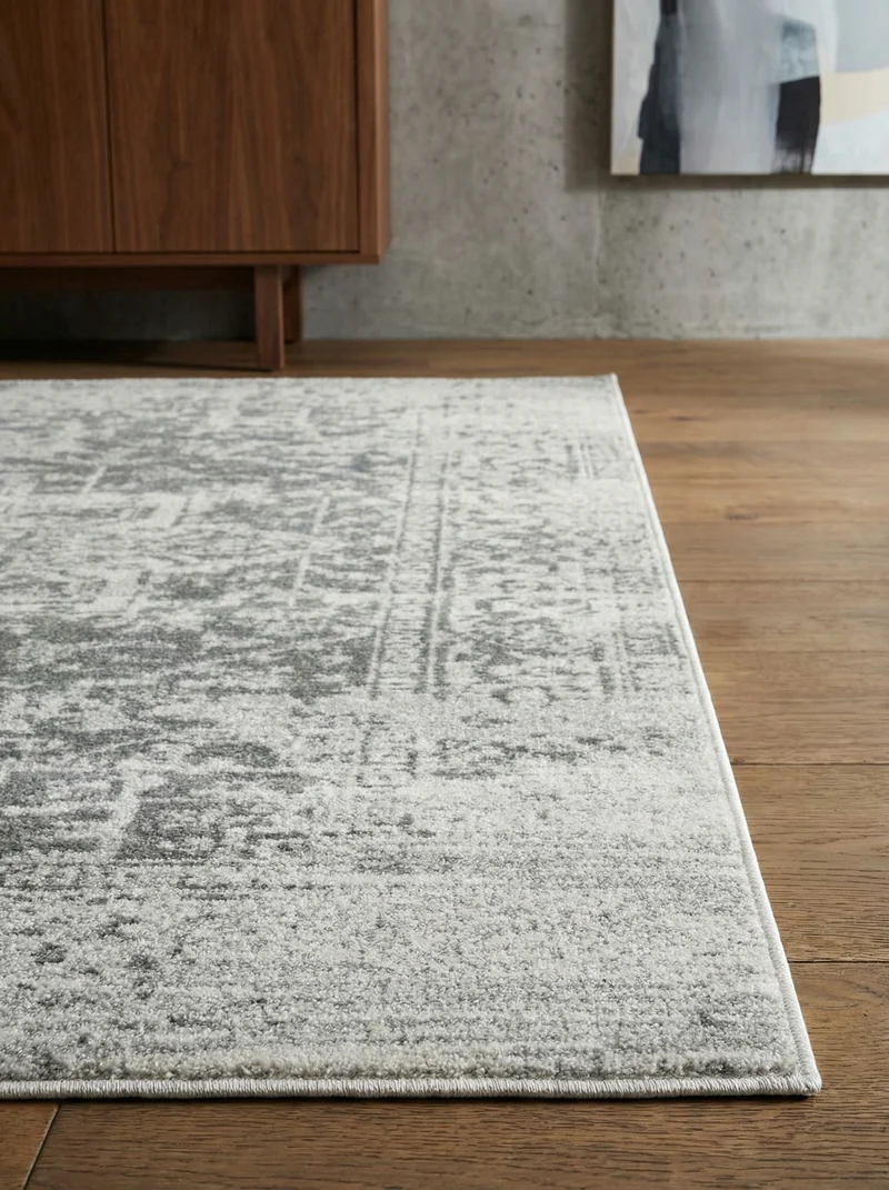 Teppich Kunstfaser kurzflor vintage orientalisch Silbergrau/Dunkelblau