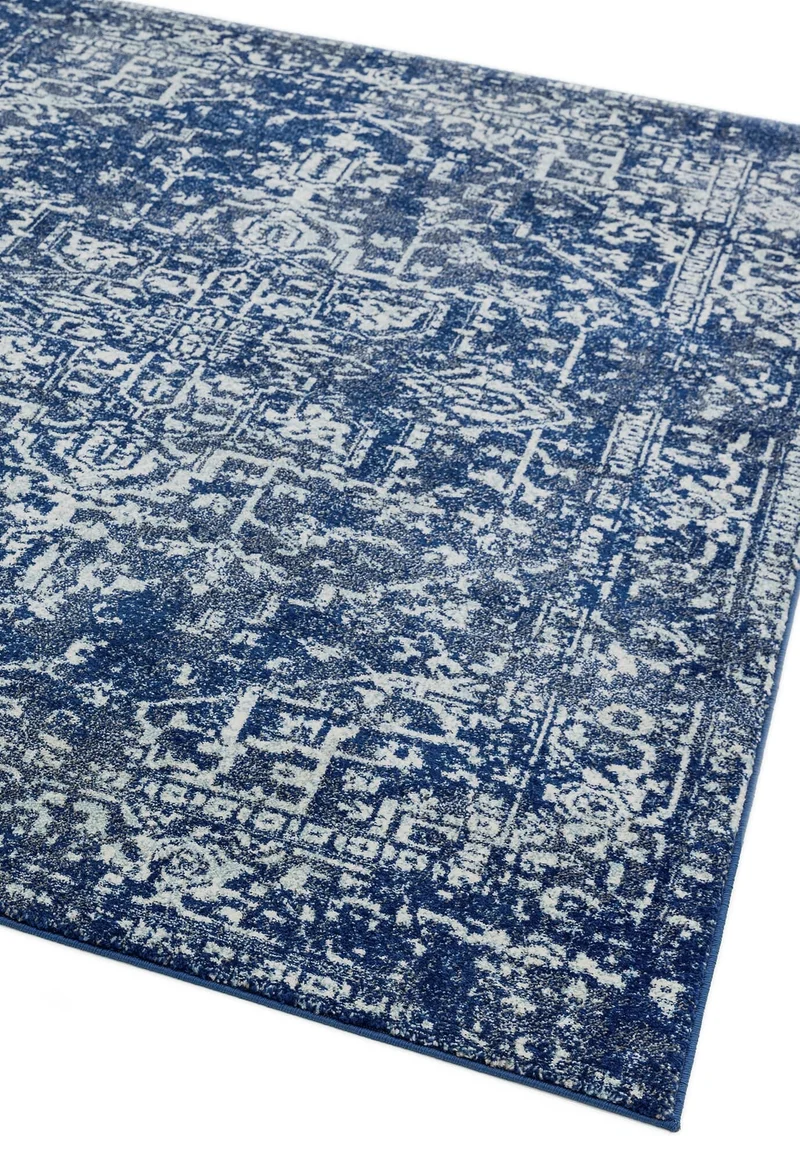 Teppich Kunstfaser kurzflor vintage orientalisch Silbergrau/Dunkelblau