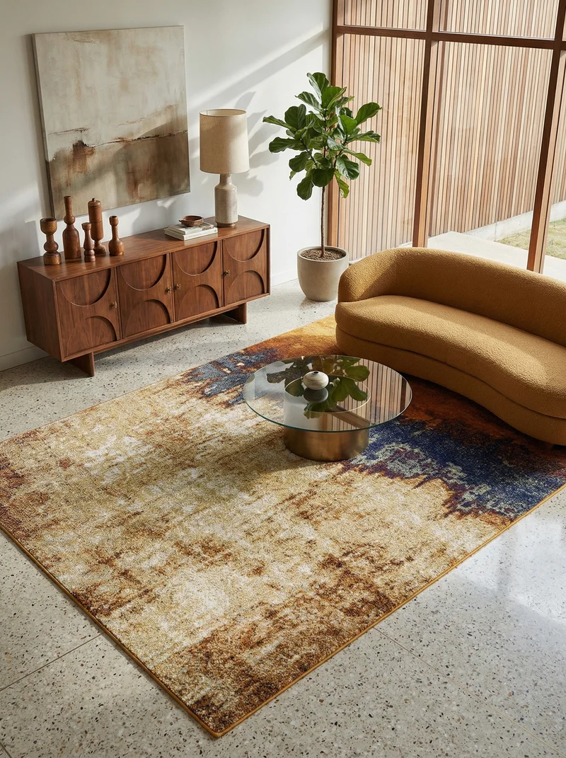 Teppich Kurzflor abstrakt pflegeleicht strapazierfähig Orange/Blau