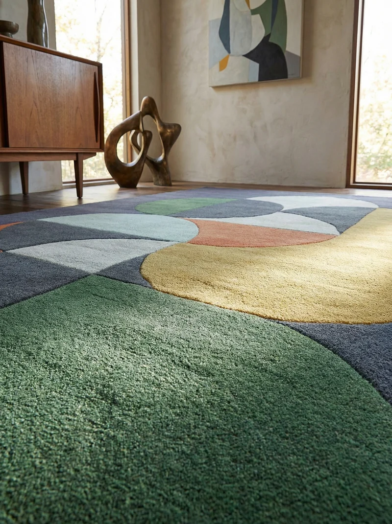Teppich Schurwolle handgetuftet geometrisch Mehrfarbig