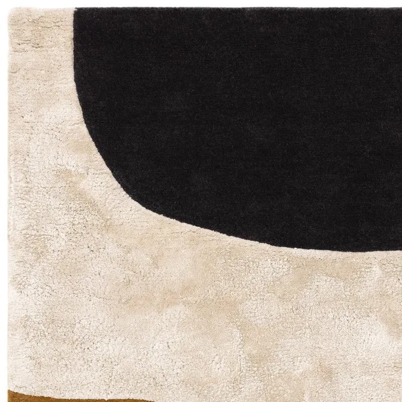 Teppich Wolle handgetuftet hoch-tief abstrakte Landschaft schalldämpfend Ocker/Creme/Schwarz