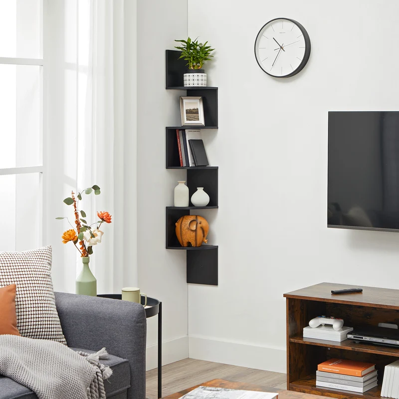 VASAGLE Corner Shelf, 5-Tier Floating Wall Shelf Black