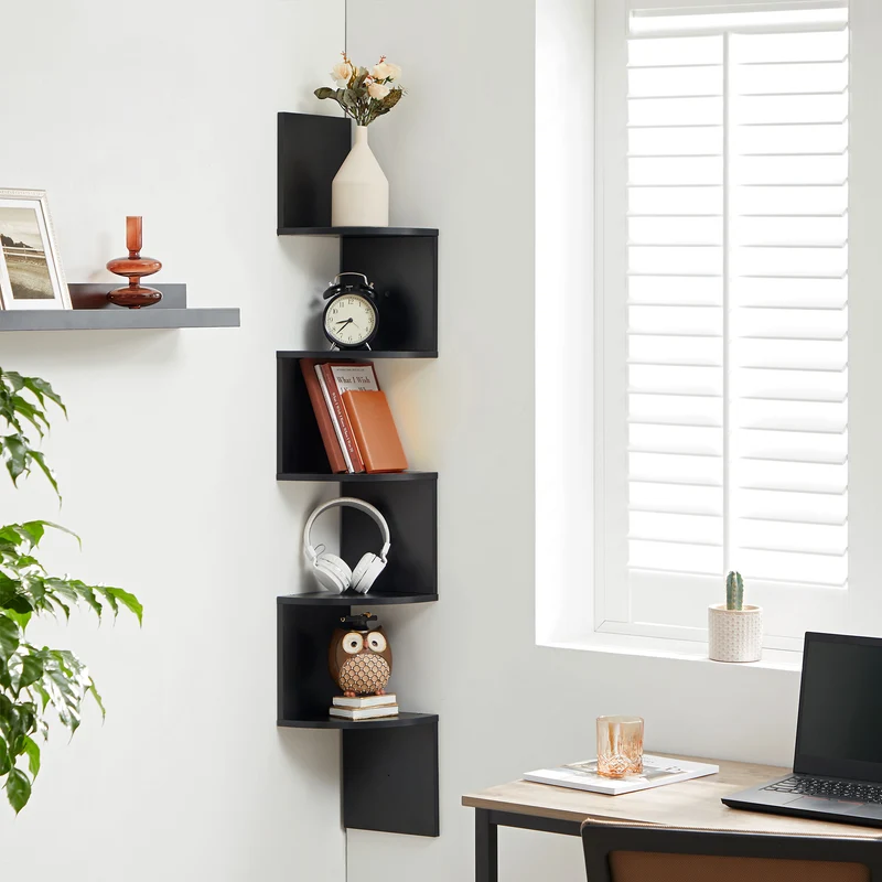 VASAGLE Corner Shelf, 5-Tier Floating Wall Shelf Black