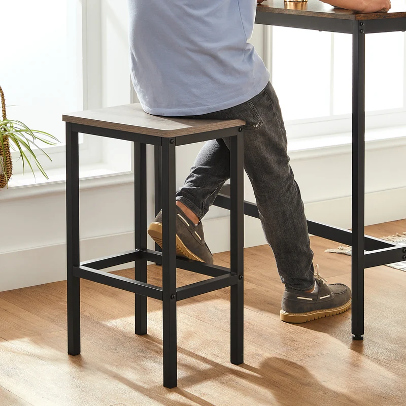 LEDREM Bar Stools, Set of 2 Bar Chairs, Kitchen Breakfast Bar Stools with Footrest, Industrial in Living Room, Party Room, Greige and Black