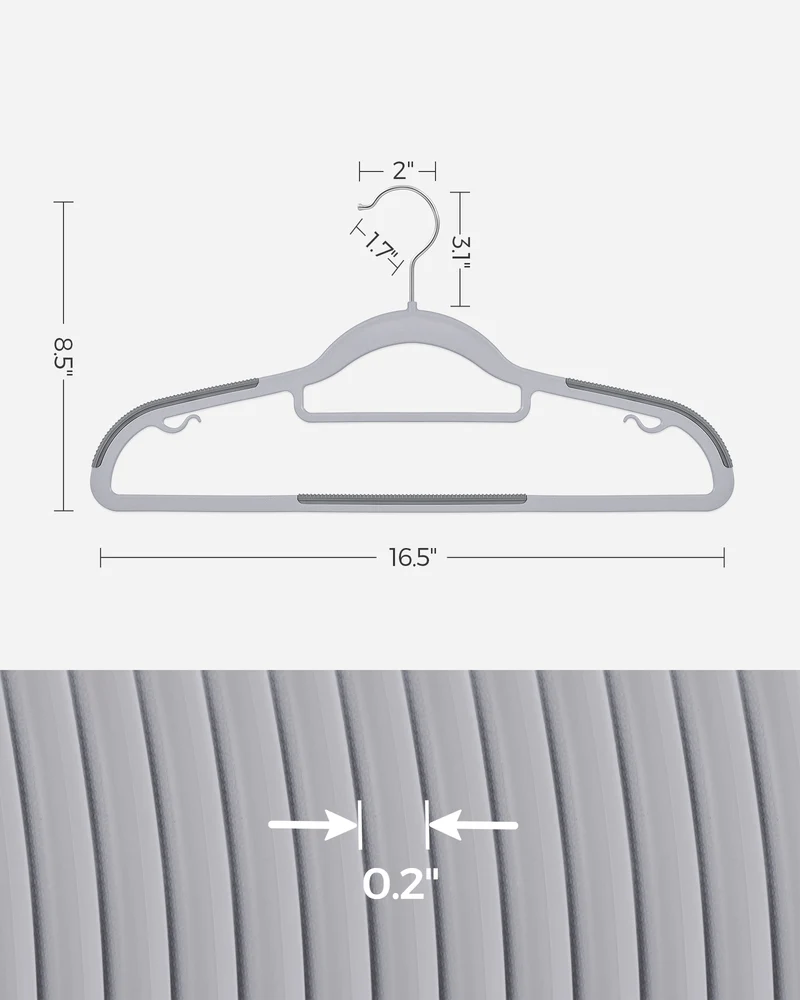 SONGMICS Pack of 50 Coat Hangers Heavy-Duty Plastic Hangers Light and Dark Gray