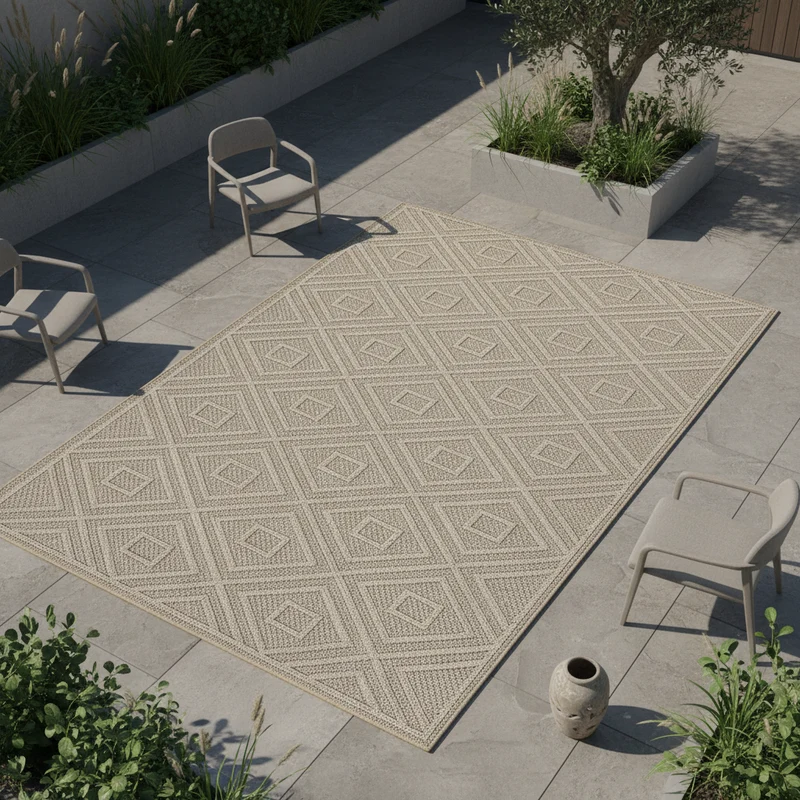 Outdoor-Teppich Ornamentale Rauten – Waschbar, Wetterfest & Dekorativ für Balkon