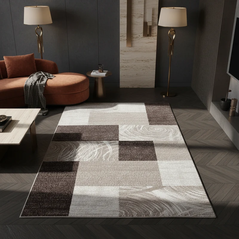 Kurzflor-Teppich Abstraktes Karo – Waschbar & Strapazierfähig | 280k Noppen pro m² für Langlebigkeit
