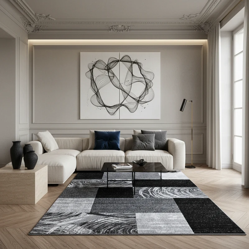 Kurzflor-Teppich Abstraktes Karo – Waschbar & Strapazierfähig | 280k Noppen pro m² für Langlebigkeit